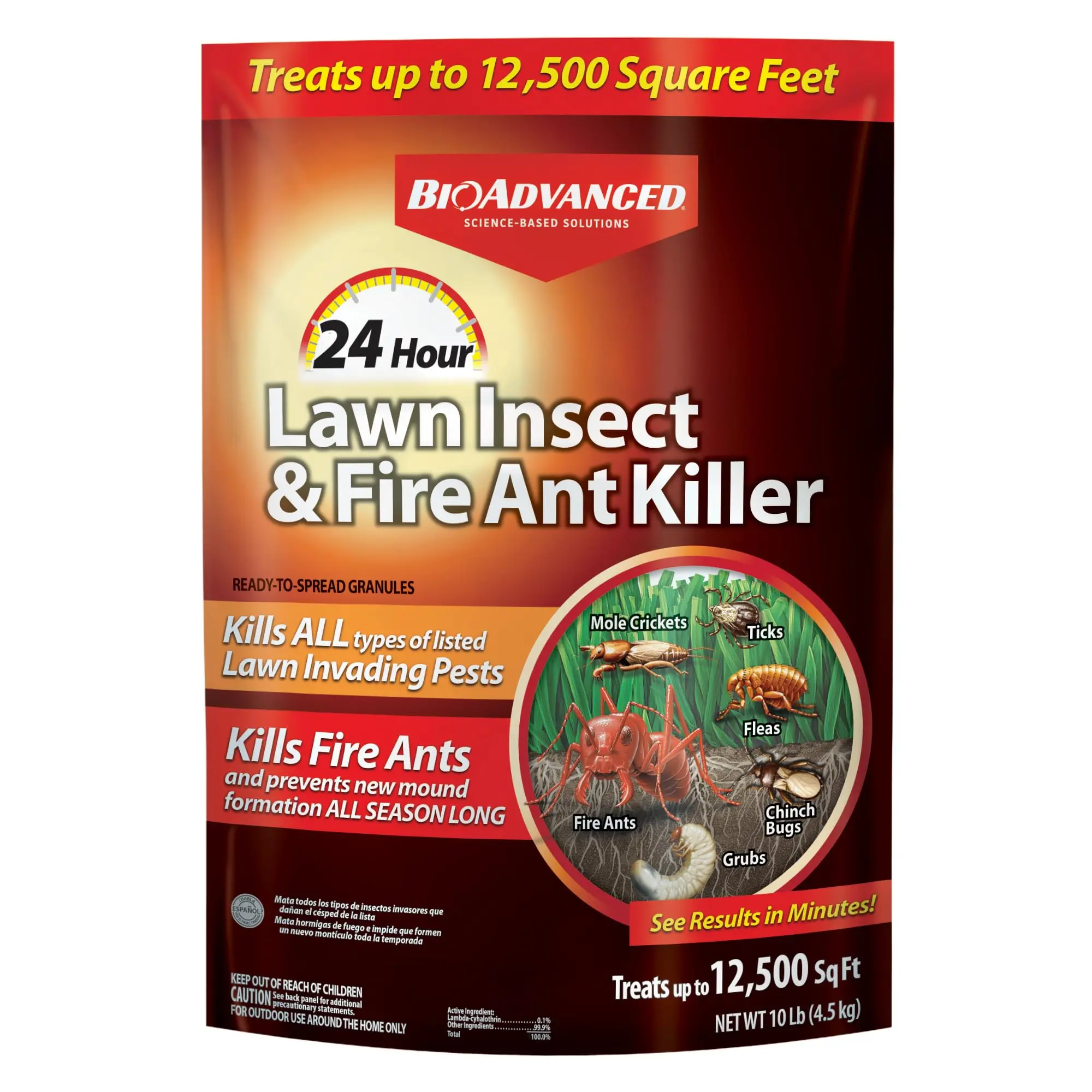 10 lb Lawn Insect & Fire Ant Killer Granules with Lambda-Cyhalothrin, Fast-Acting Outdoor Pest Control, Covers Up to 12,500 Sq Ft