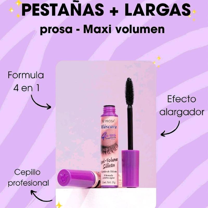 Prosa Mascara- Choice one of the 10 Rimel prosa- Maxi-Volumen Micro-Fibras-Professional Silicon, Silicone Café Waterproof 4-in-1 Oils Natural  Eyelash Weather Resistant Cosmetic Makeup Flawless