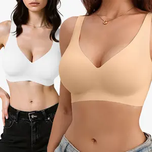 Gel Series Women’s Wireless Bra, Deep V Push-Up Seamless T-Shirt Style Full Support French-Style Bra  Womenswear Adjustable Breathable Everyday Fitted Foam Light Padded S— BA1500