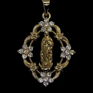 14k Gold Plated Virgin Mary Necklace CZ - Virgen María Necklace - Cadena Virgen de Guadalupe Oro Laminado con Cubic Zirconia