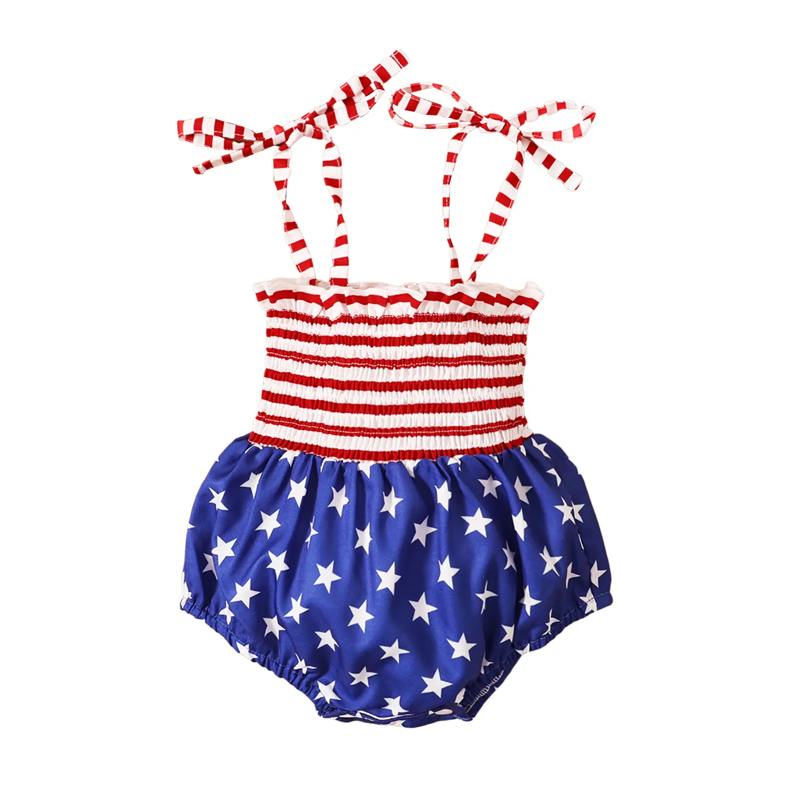 4th of July Newborn Baby Girl Outfit Amerian Flag Smocked Romper Onesie 3 6 12 18 Months Girl Summer Patriotic Clothes