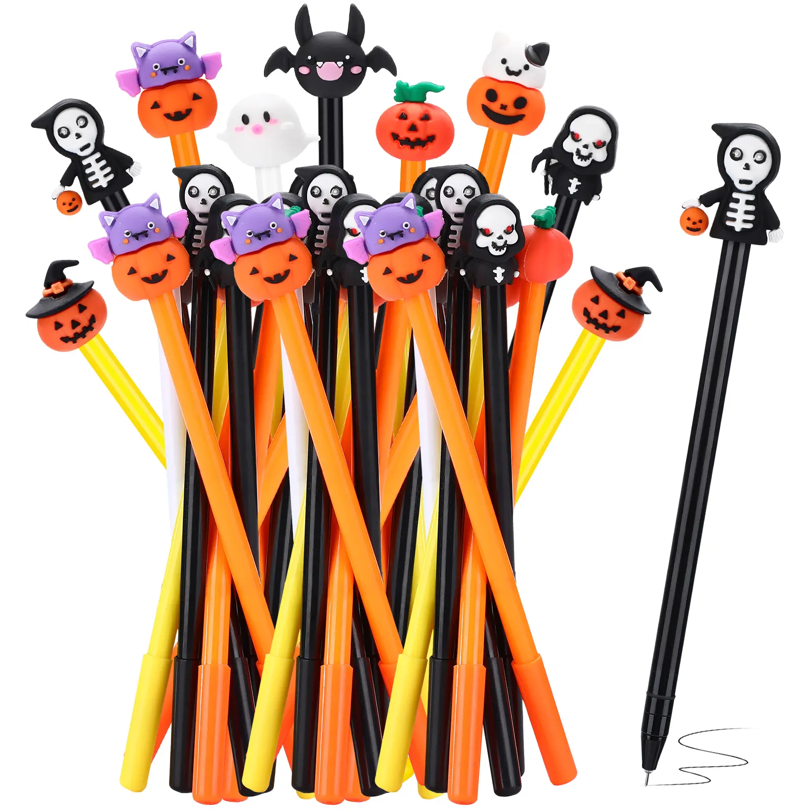 100/50 Pcs Halloween Pens with Refills,  Christmas Pens Halloween Party Favors Gifts Pumpkin Witch Ballpoint Pens Gel Black Ink Pens Trick or Treat Goodie Bag Stocking Stuffers for Coworker Students Classroom Prizes Office Supplies Colleague Teacher