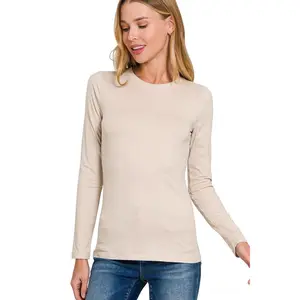 Zenana Brushed Microfiber Simple Long Sleeve Round Neck Tee