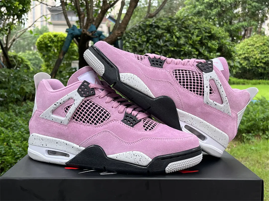 Pink Black White Mid Top Retro Basketball Sneakers, Suede Mesh Upper, Air Cushion, Unisex Trendy Street Casual Shoes