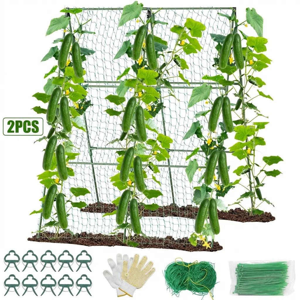 55"x36" Adjustable A-Frame Metal Cucumber Trellis for Raised Garden Beds, Heavy-Duty Rust-Proof Support for Home Patio Climbing Plants, Boosts Harvest More Cleaner Healthier Veggies