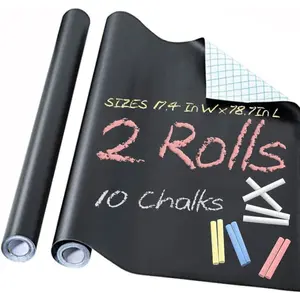 2 Roll Chalkboard Paper - Blackboard Vinyl Paper Removable Bulletin Wall Sticker, Free: 10 Colorful Chalks - 17.3" W x 78.7" L (Black)