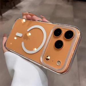 Luxury Transparent for Magsafe Wireless Charge Phone Case For iPhone 17 Air 16 15 17 Pro Max Touch Camera Button Clear Shockproof Cover