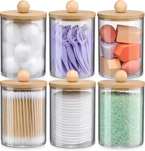 6-Pack Bamboo Qtip Holders - Bathroom Storage for Cotton Balls, Swabs, Pads, Floss VITEVER