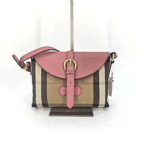 Pre-owned BURBERRY Canvas Crossbody Bags Pink/Beige Leather and House Check Horseshoe Milton Crossbody Bag BF00123