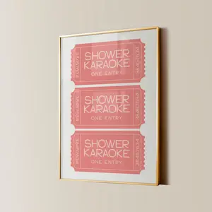 Shower Singing Poster, Funny Bathroom Wall Art, Shower Karaoke Ticket Print, Girly Preppy Aesthetic, Pink Retro Home Decor, Trendy Wall Art, Room Decor, Unframed