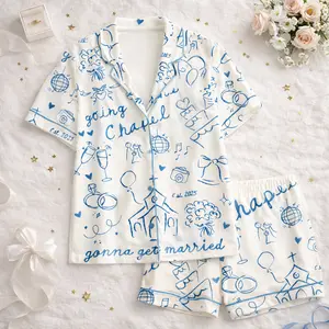 Women’s Going To The Chapel Pajama Set, Gonna Get Married Bride Print, Short Sleeve Latin Sleepwear, Bachelorette PJs, Wedding Gift for Her