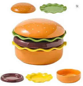 New Stackable Ceramic Burger Plate Mini Multicolor Hamburger Plate Set Easy to Clean 5-Layer Divided Plates