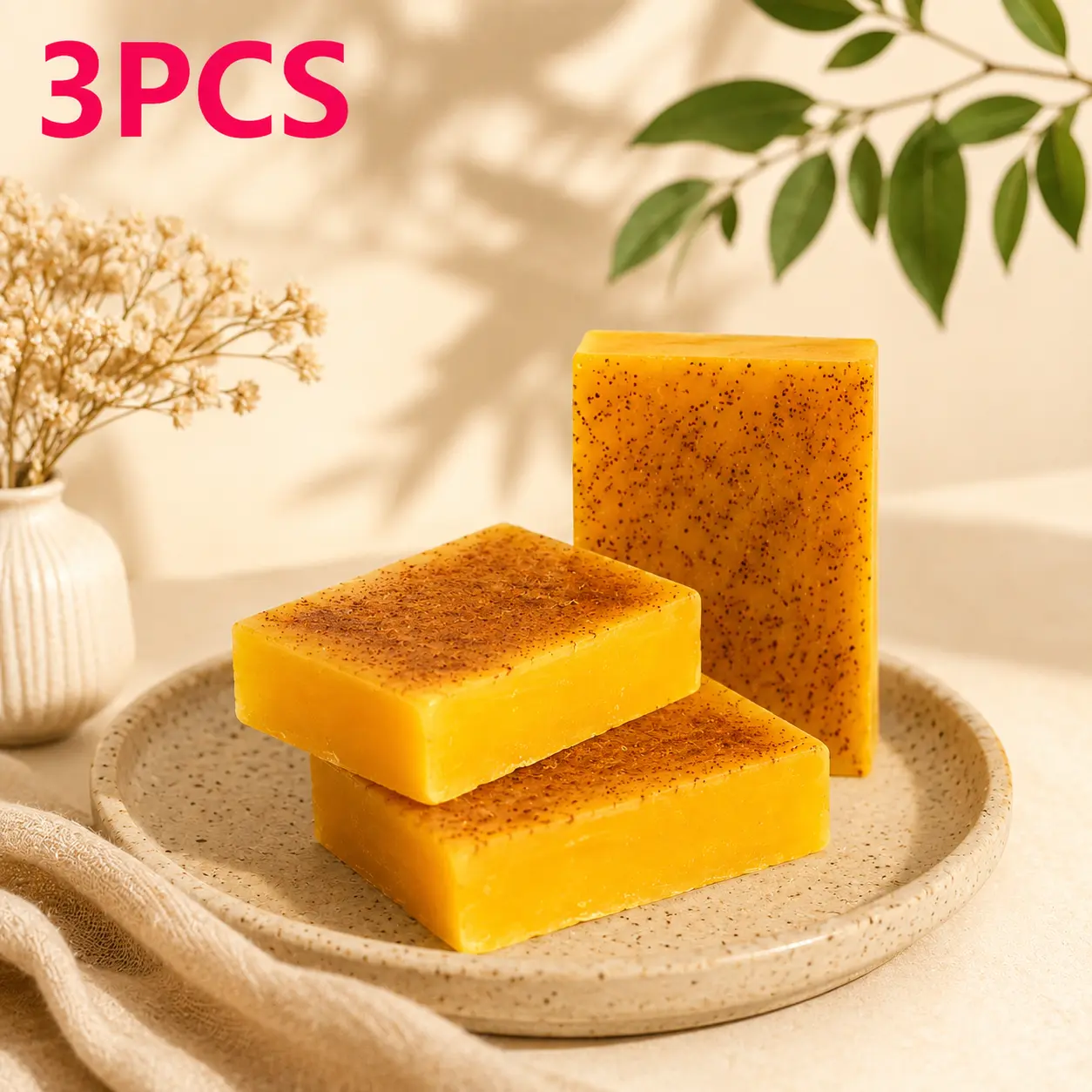3PCS Turmeric Soap for Face & Body, Deep Cleansing & Moisturizing Body Bar for Women & Men, Kojic Acid Glow Bar, Lemon Cleanser for Daily Skin Care