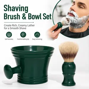 Men’s Shaving Brush and Bowl Set, 2PCS Manual Beard Grooming Kit with Lather Bowl and Soft Shaving Brush, Foam Making Cup for Wet Shave, Home Barber Facial Hair Care Tool for Smooth Shaving