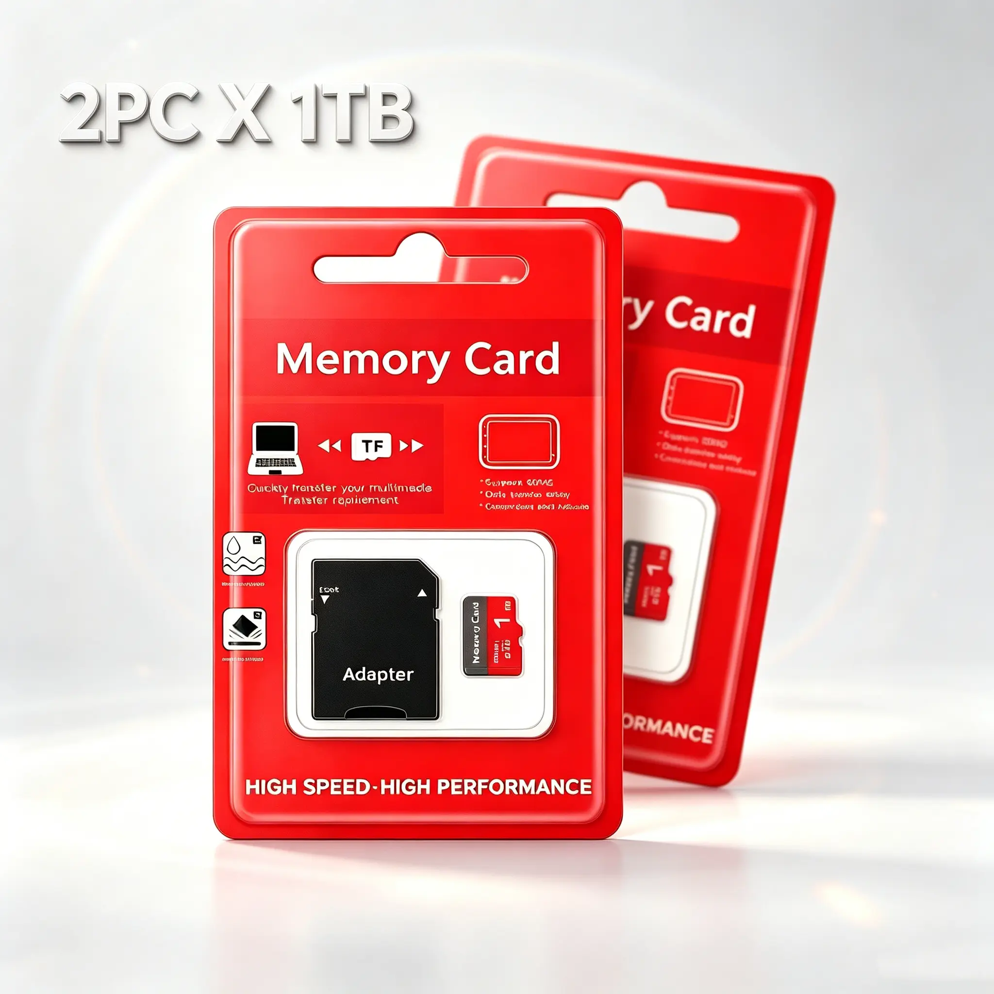 2PCS MicroSDXC Card for Dash Cams, SD Card for Mobile Phones, 1TB Durable SD Memory Card for Surveillance Cameras, Micro TF SD Cards for Car Audio, Micro SD Card with Adapter for PC & Secure Storage