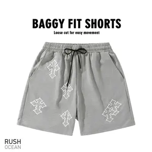 Men’s Cross Embroidered Athletic Shorts – Elastic Drawstring Gym Workout Shorts with Pockets, Breathable Streetwear Shorts for Outdoor Sports, Casual Wear & Gift for Men