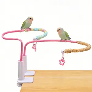 Flexible Bird Perch with Bell, Parrot Toy and Desktop Training Stand, Budgies, Conures, Long-Tailed Parakeets, Colorful Play Area Accessories