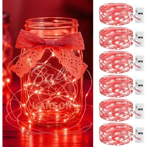 Household daily necessities litogo 6 Pack Red Fairy Lights Battery Operated with Timer, 20 LED 3 Modes Twinkle Light, 7ft Waterproof Silver Wire Mini Small Bulk Mason Jar String Light, Decor for Wedding Party Christmas