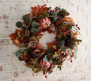 24" Pumpkin, Pinecone and Leaf Wreath by Valerie