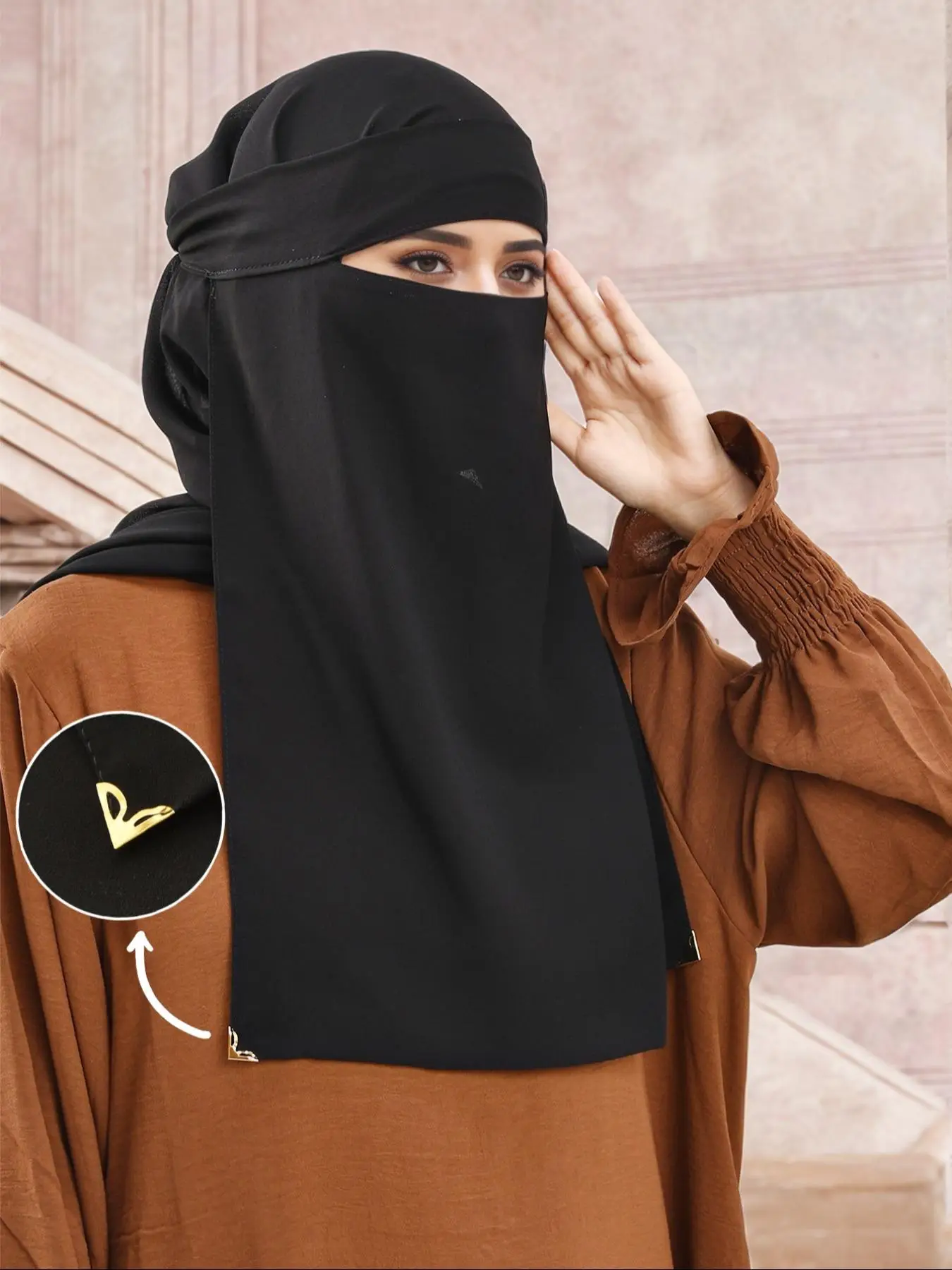 Women's Solid Color Instant Hijab with 2 Counts Gold Corner Protectors, Modest Windproof and Sandproof Hijab for Daily Wear, Fashion Accessories for W