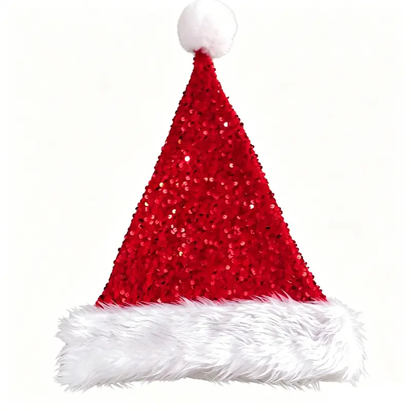 Shiny Sequins Christmas Santa Hat Double Layer Long Fur Holiday Party Hat Fashion Christmas Decor Head wear Multi Colors Available