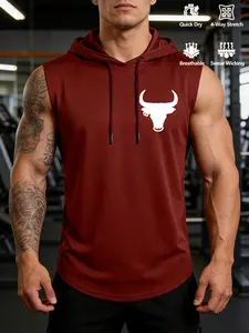 Bull Head Realistic Small Print Men's Hooded Vest, American Sporty, Gift for Basketball Lovers, Court/Commute