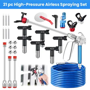 Saker 21Pcs Airless Paint Sprayer Gun Kit 3600PSI High Pressure Hose 50Ft 6 Reversible Tips 4 Extension Rods 6 Filters Guide Tool Nozzle Seat
