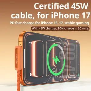 Compatible with iPhone 17 Pro Max charging cable, portable charger for iPhone 17 Pro, curved gaming fast-charging cable, 45W convenient iPhone charger suitable for gaming, watching shows/movies, travel, 3.3 ft, available in packs of 1, 2, or 3.