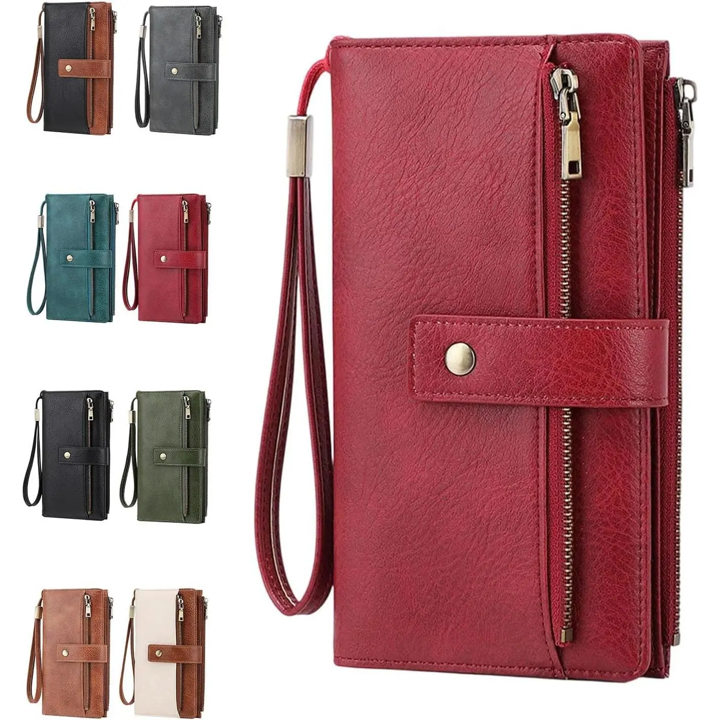 Women'S Long Wallet, Stylish Clutch, Elegant Solid Color Rfid Blocking Leather Wallet (Burgundy)
