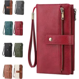 Women'S Long Wallet, Stylish Clutch, Elegant Solid Color Rfid Blocking Leather Wallet (Burgundy)