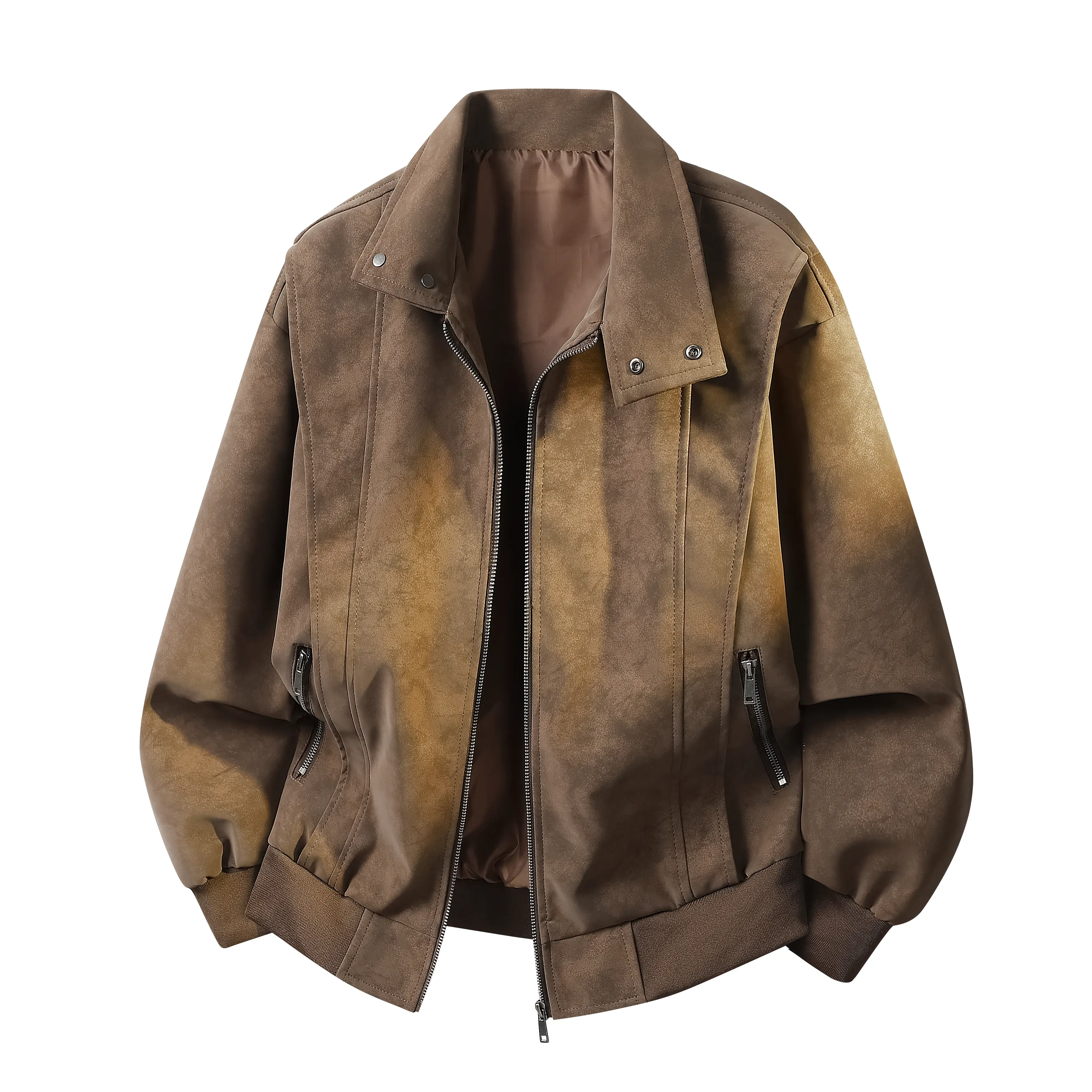 Gihuo Men's Lightweight Suede Jacket, Zipper Closure, Functional Pockets