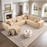 Beige Plush Corduroy Left Chaise