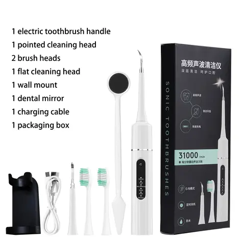 Adult Rechargeable Dental Cleaning Kit - Oral Irrigator with 1500mAh Battery, Advanced High-Frequency Vibration Ultrasonic Plaque Remover, Washable Dental Picks, LED Light, 6 Switching Modes for Oral Care