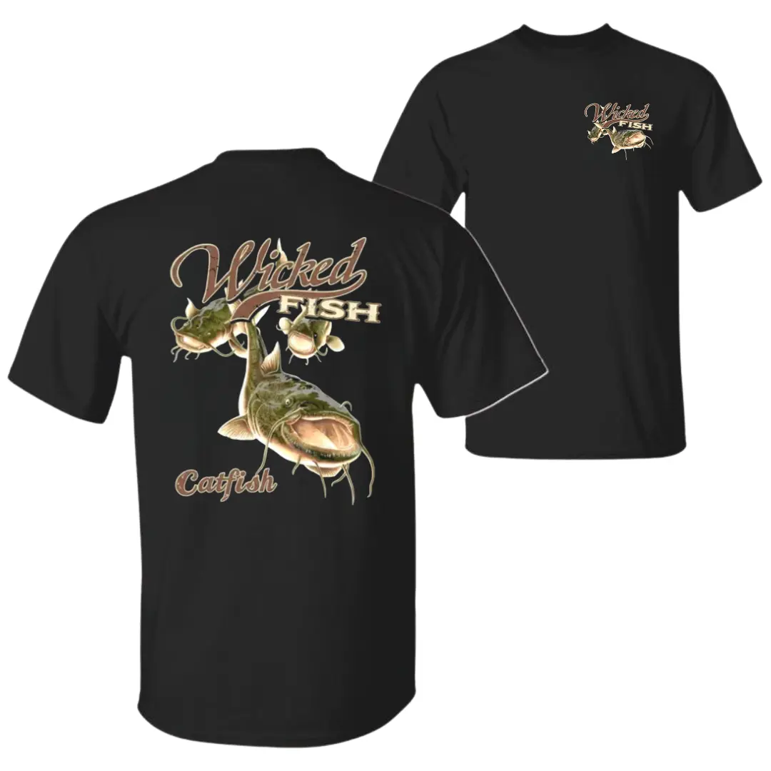 Wicked Fish Catfish T-Shirt, Freshwater Catfish Angler Graphic Tee, Soft Cotton Blend Outdoor Apparel, River Fishing Shirt for Men & Women, Fisherman Gift
