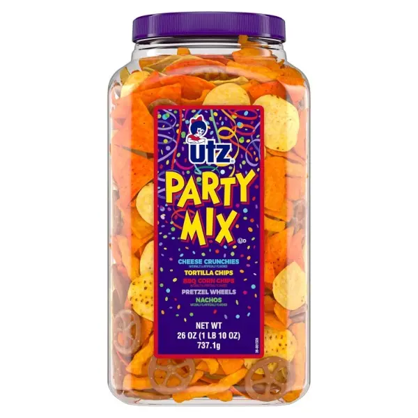 Party Mix - Tasty Snack Mix Includes Corn Tortillas, Nacho Tortillas, Pretzels, BBQ Corn Chips and Cheese Curls, Cholesterol Free and Trans-Fat Free, 1.62 Pound (Pack of 1)