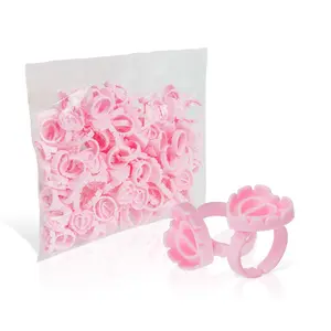 Heart-Shaped Eyelash Extension Clips, 100 Pieces Plastic Lash Glue Rings, Essential Eyelash Extensions Tools, Flower Design Ring Cups