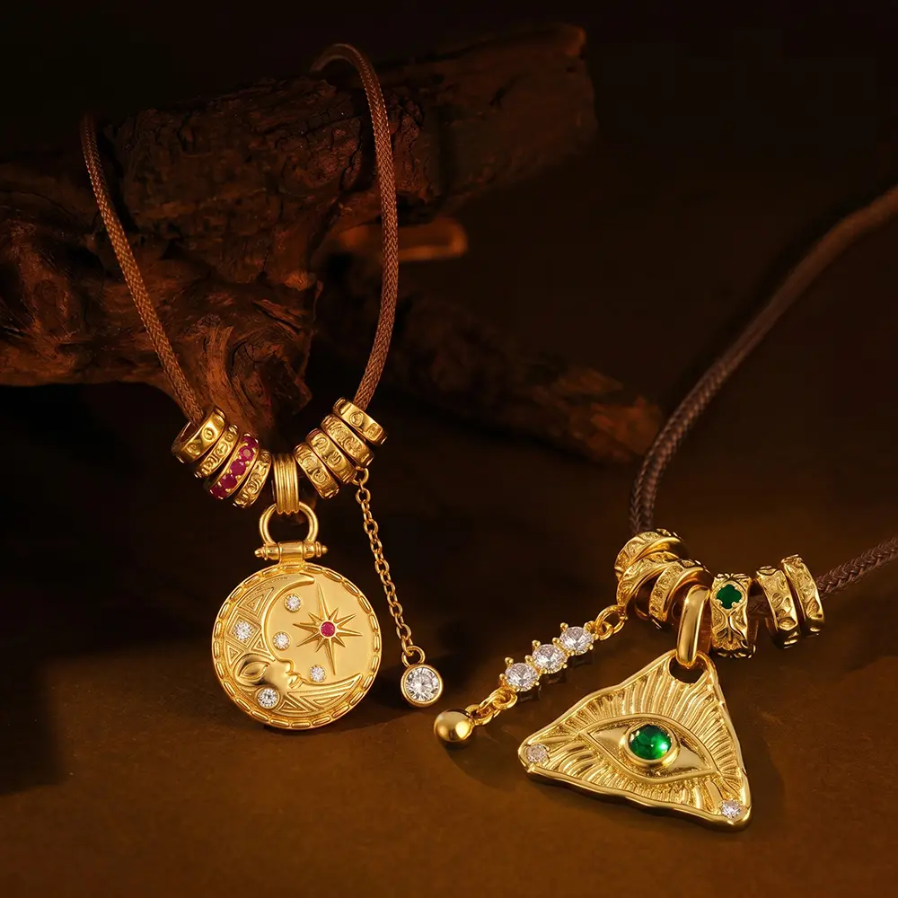 Eye of Horus Necklace + Star Moon Pendant Set - 2-Pack Ancient Egyptian Protection Amulet & Matching Jewelry for Couples or Best Friends, 14K Gold Plated Stainless Steel Chain Gift for Him Her BFF