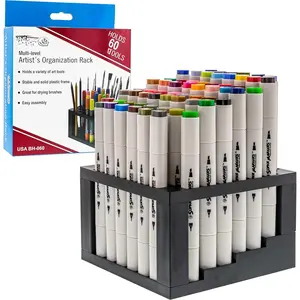 60 Slot Marker Organizer &  Brush Holder - Multi-Level Marker Storage, Pens, Brushes, Colored Pencils