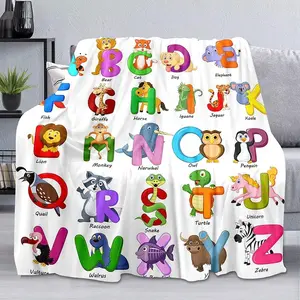 LUVIVIHOME Colorful ABC Learning Blanket, Kids educational animal blanket, Twin, Cozy soft fleece blanket for bed, couch, sofa, 60"x80"