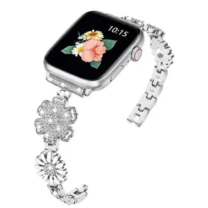 Bling Diamond Flower WatchBand Suitable for Apple Watch Band with Diamond-Encrusted Flower