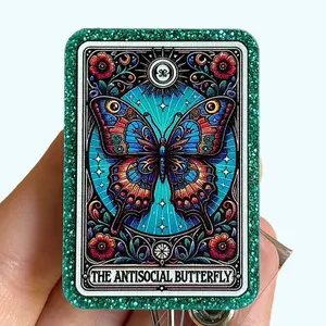 Glitter My Badge Halloween tarot card nurse ghost badge reel for nurse and hospital workers. Badge clip Badge pull - Retractable swivel clip with a 360 rotation. Great gift for coworker.