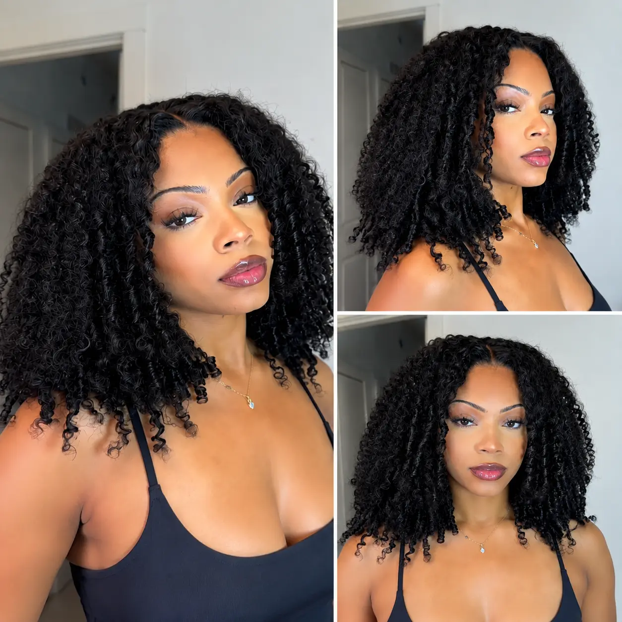 [ 250% Density Burmese Bouncy Curly] Menglle Glueless 7x6 Lace Front Wig Kinky Curly/Jerry Curly With Burmese Bounce Ends And Layered Twist-Out Design Natural Black Wig