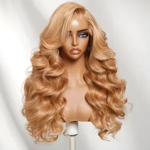 【NEW IN】18'' Nadua 13x4 Golden Blonde Balayage Layered Loose Wave Human Hair Lace Frontal Wig With Face-Framing Curtain Bangs