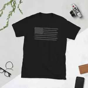 Dark Grey Distressed American Flag Short-Sleeve Unisex T-Shirt