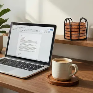 Wood Coasters Set of 6 with Holder – Absorbent Drink Coasters for Coffee & Dining Tables, Farmhouse Home