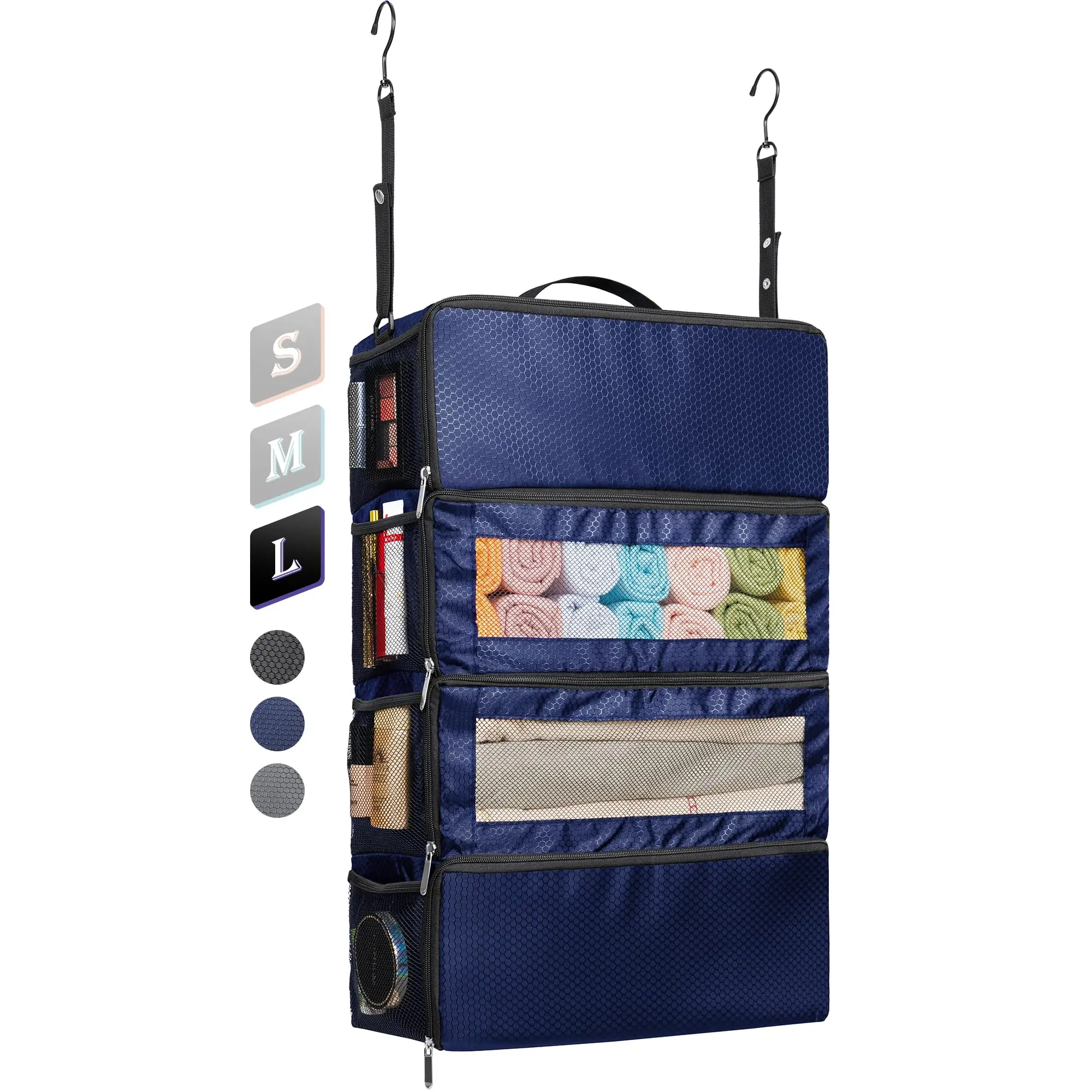 Vokelater Suitcase Organizer Travel Luggage Organizer Hanging Shelves Packing Cube Organizer Closet/Collapsible Portable Travel Organizer for Carry-on Large Blue