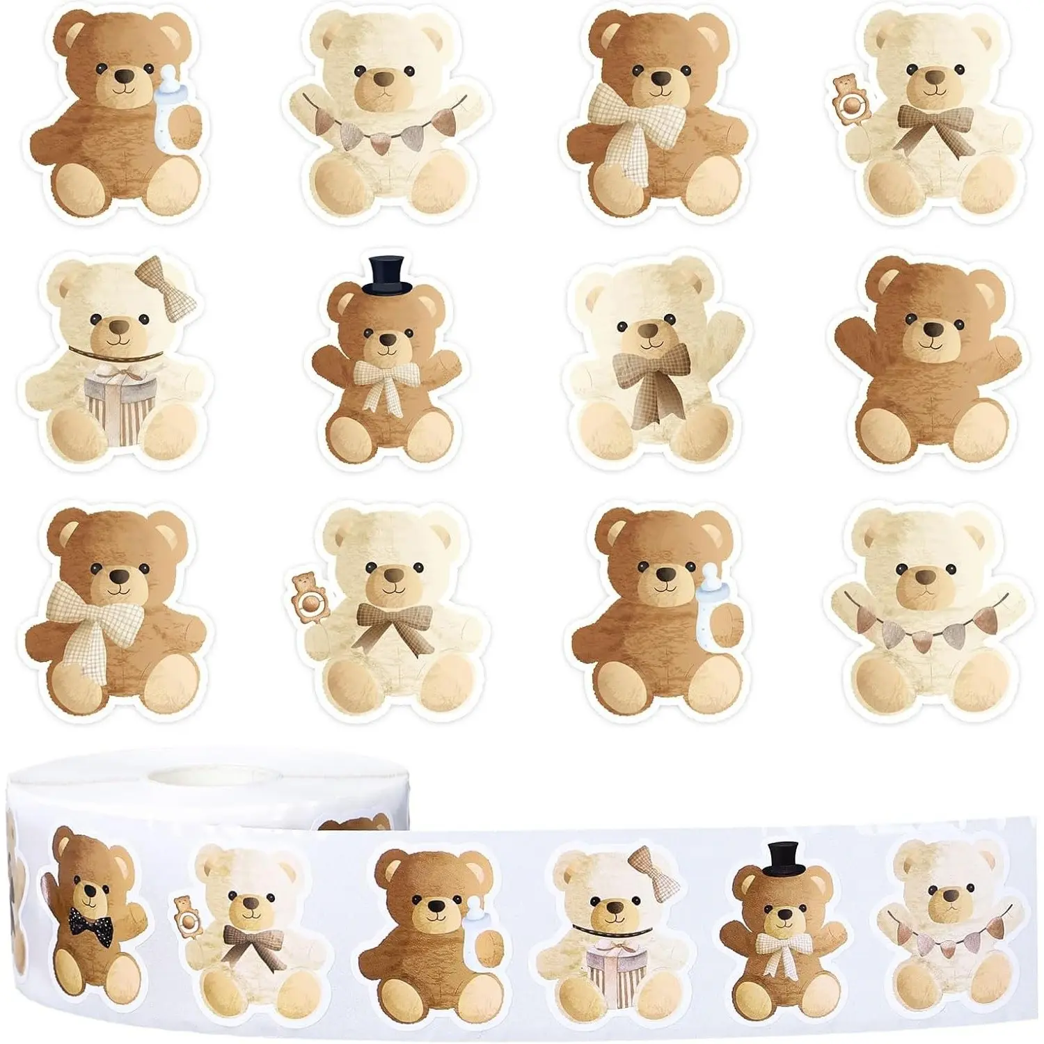 Cartoon Animal Bear Stickers Roll, Decorative Stickers, Fun Stickers, Cute Stickers, Birthday Party Gift Supplies, Multi-Design Sealing Labels, Perfect for Parties and Gifts