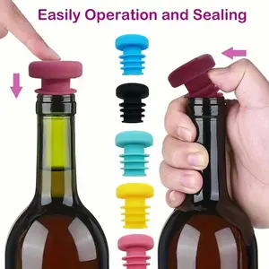 Reusable Silicone Wine Bottle Stoppers, Bottle Closure, Beverage, Easy to Use, Fits Wine Beer Champagne Bottles, Dishwasher Safe, Keeps Liquor Fresh, Set of 5