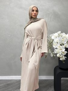 women's solid color knot front long sleeve dress, modest round neck long abaya for daily wear, garments mormon ladies islamic clothing for all seasons, muslims thobe, subtle stretch classy dresses
