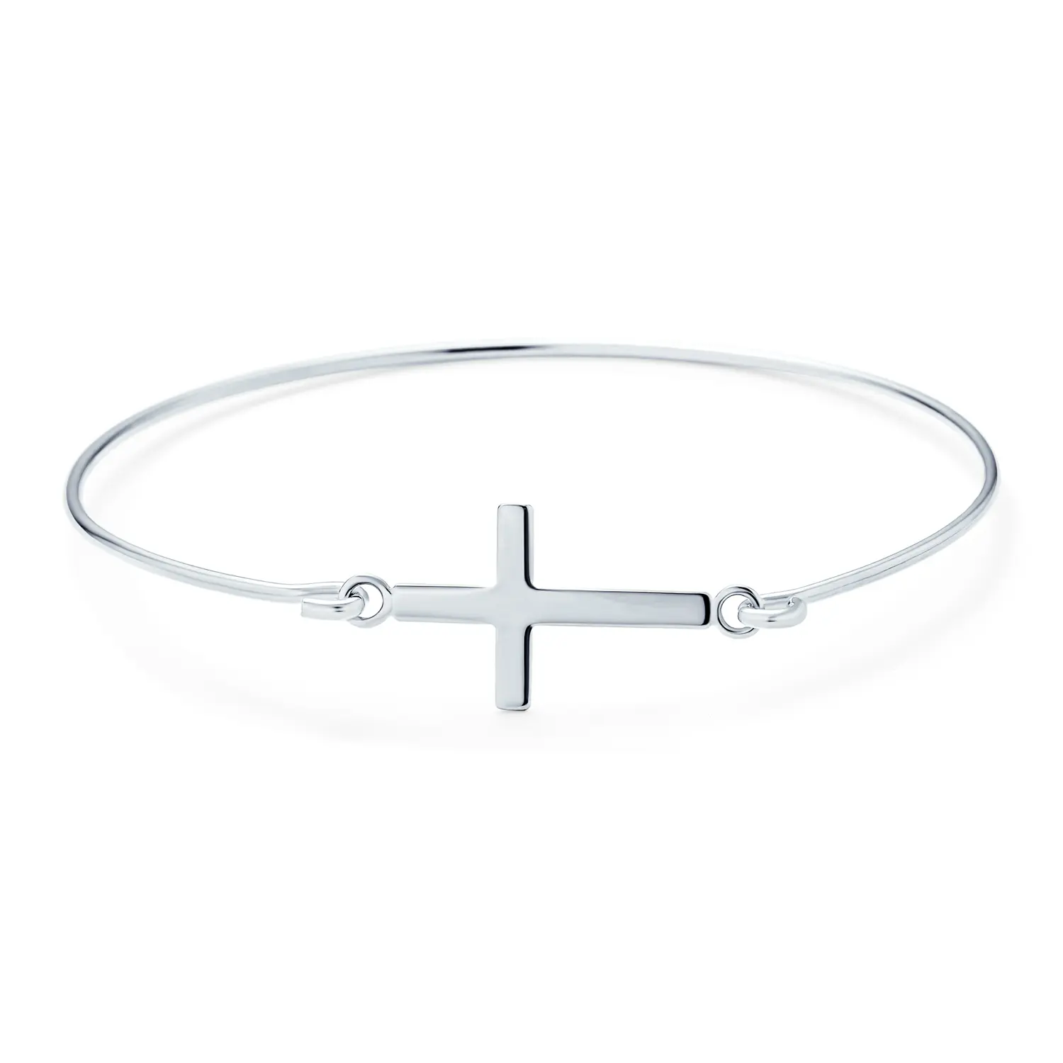 Delicate Sideways Cross Bangle Bracelet Gold Plated .925 Sterling Silver